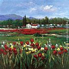 Field Canvas Paintings - Red Flower Field